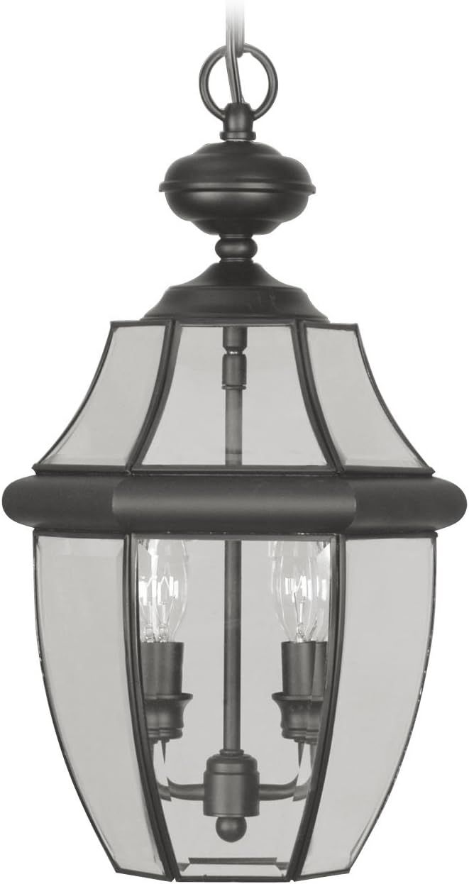 Black Beveled Glass 2-Light Outdoor Hanging Lantern