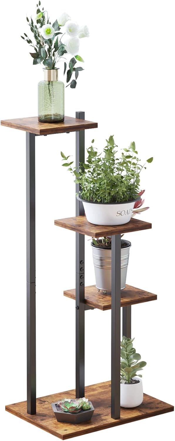 Brown 3-Tier Iron and MDF Corner Plant Stand