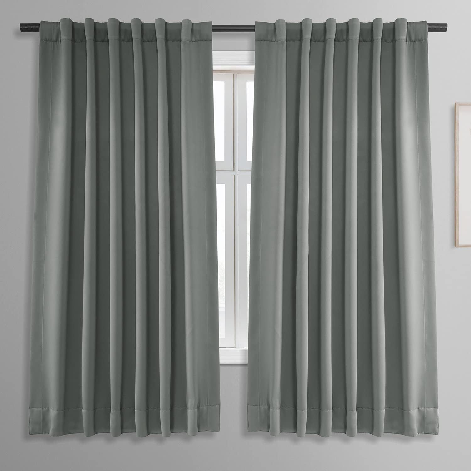 Neutral Grey Polyester Blackout Puddle Length Drapes