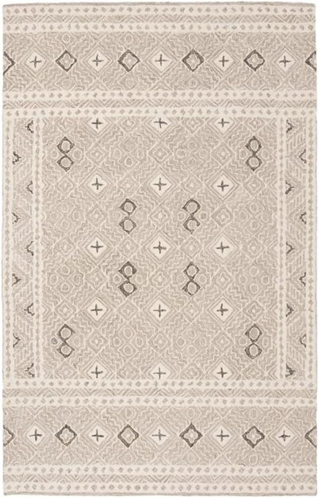 Safavieh Micro-Loop Collection Area Rug - 5' x 8', Grey & Ivory, Handmade Wool, Ideal for High Traffic Areas in Living Room, Bedroom (MLP803F)