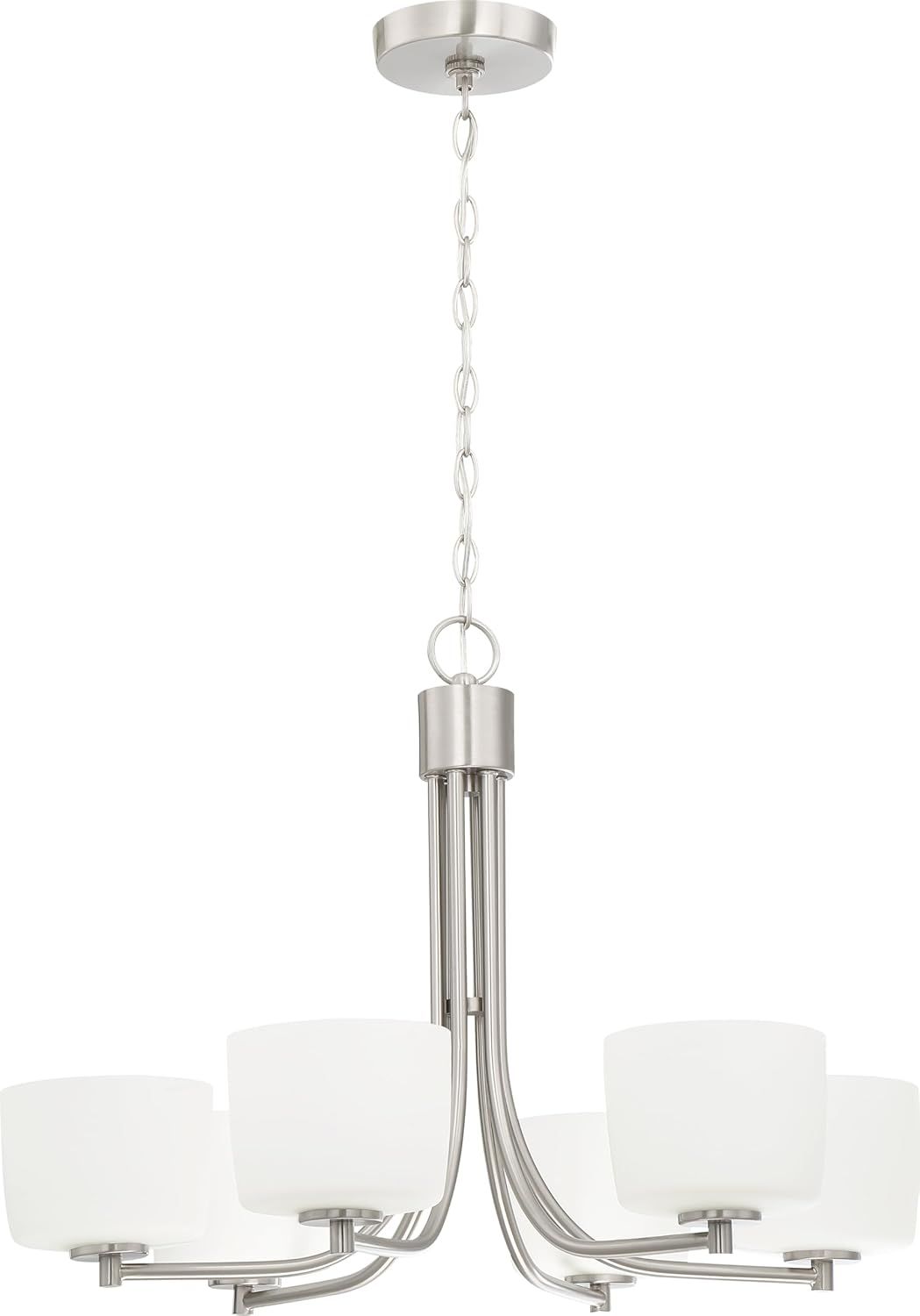 Polished Nickel 6-Light Chandelier with White Drum Shades