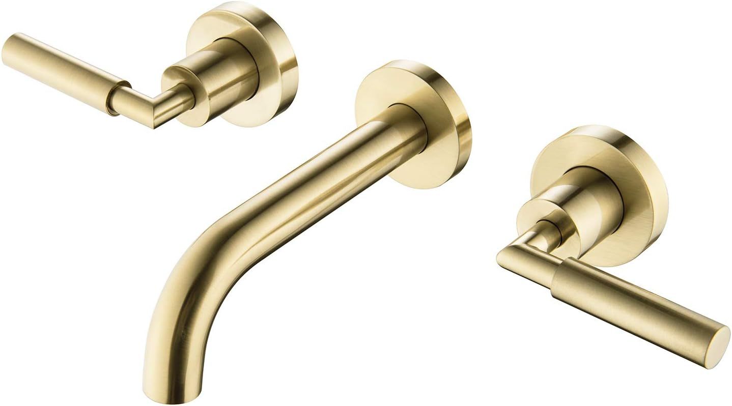 Brushed Gold Wall Mount Dual Handle Bathroom Faucet