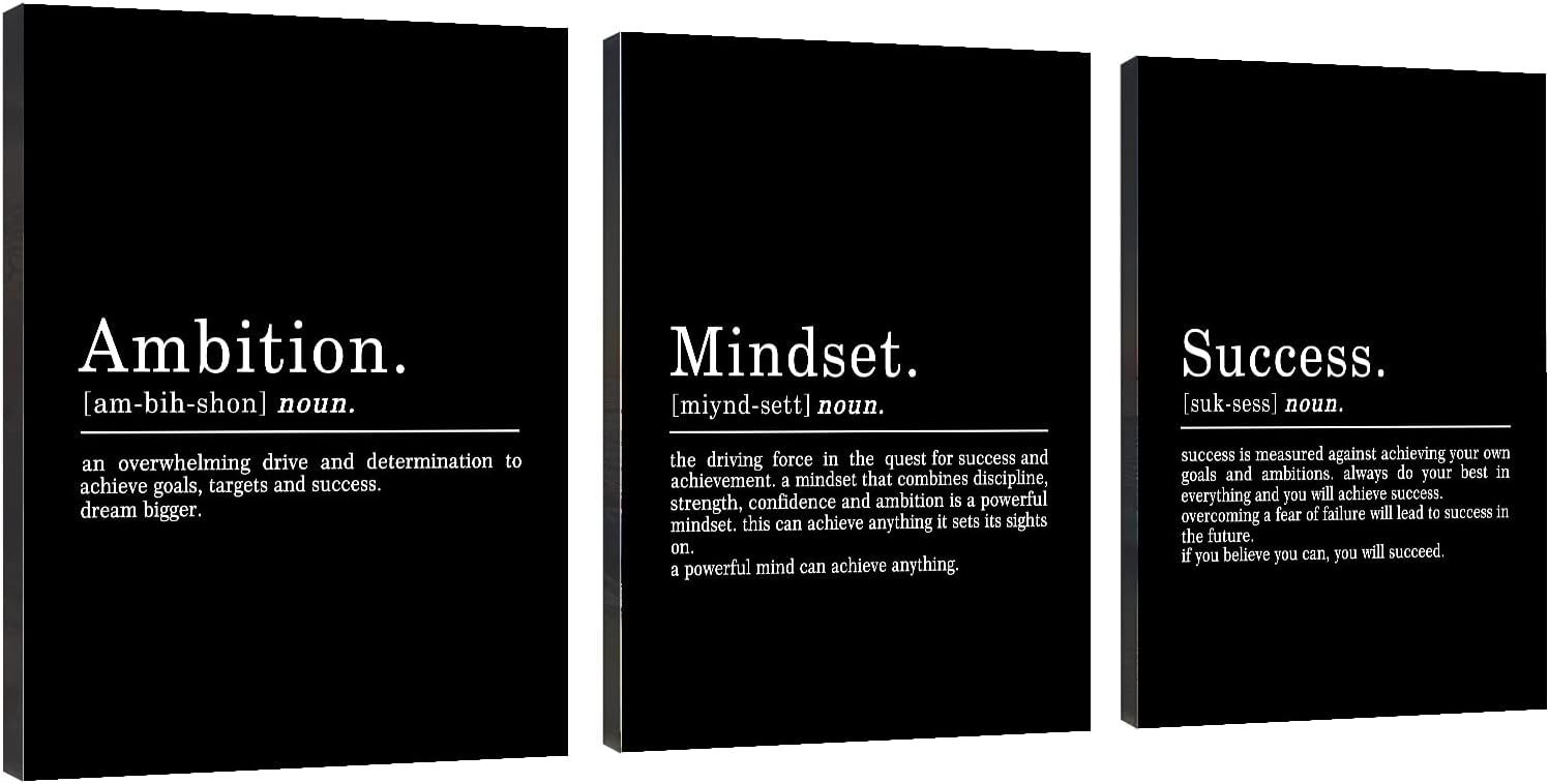 Black and White Motivational Quote Canvas Wall Art Set