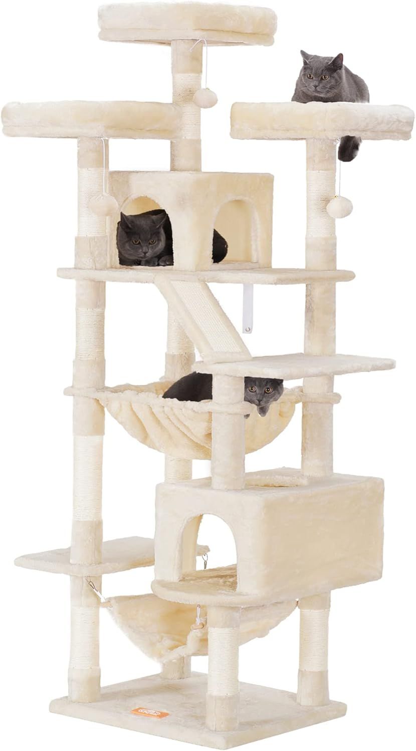 Beige 73'' Tall Cat Tree with Sisal Scratching Posts