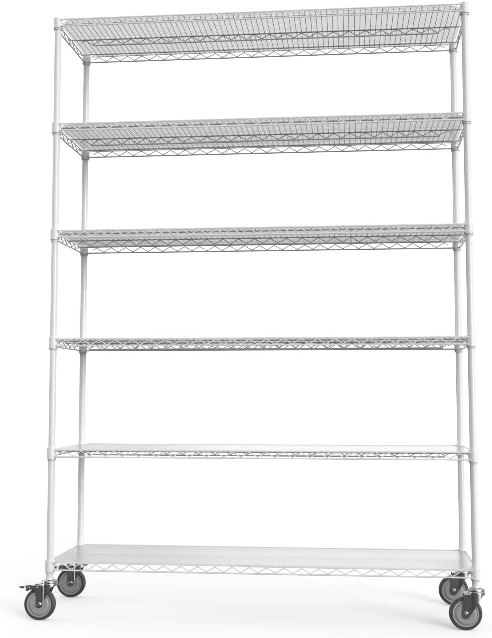 White Heavy Duty 6-Tier Metal Storage Rack with Wheels