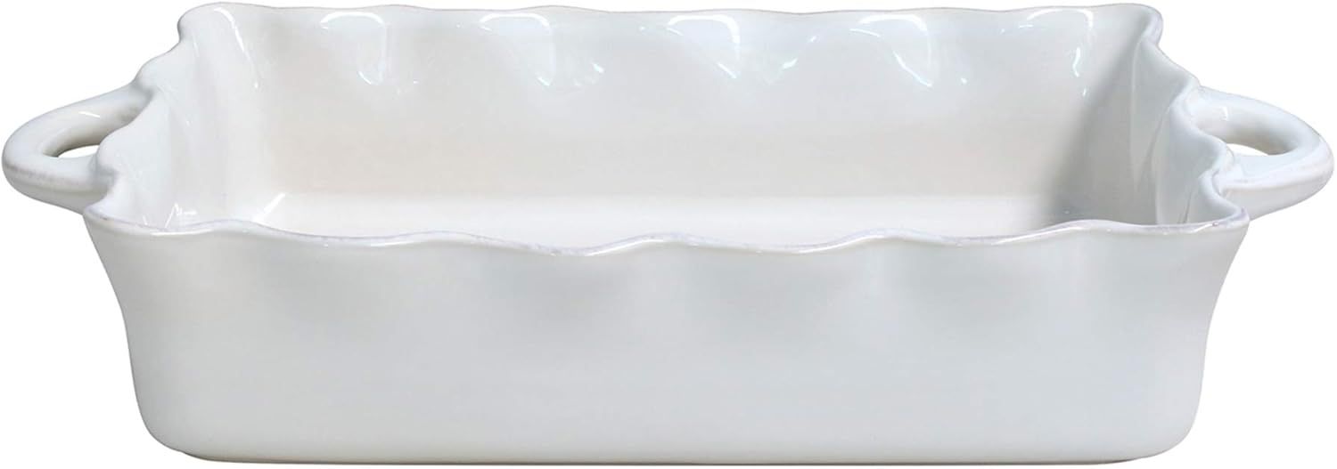 Large White Ceramic Ruffled Rectangular Baker