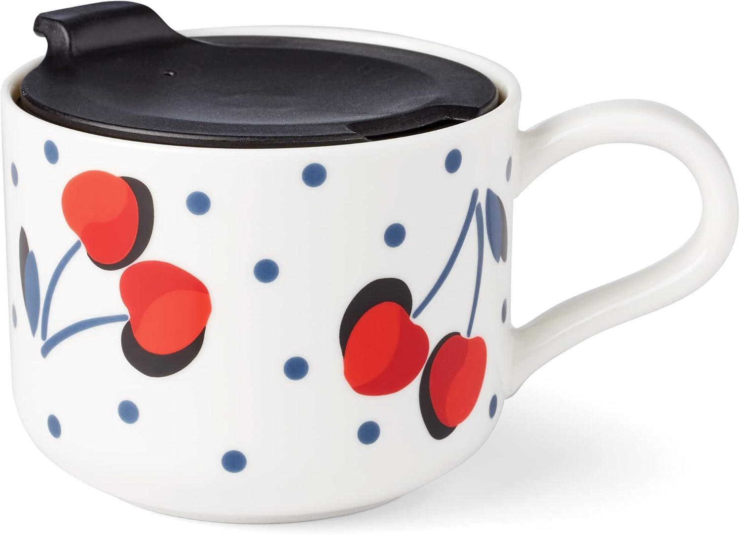 Vintage Cherry Dot 12 oz Ceramic Travel Mug