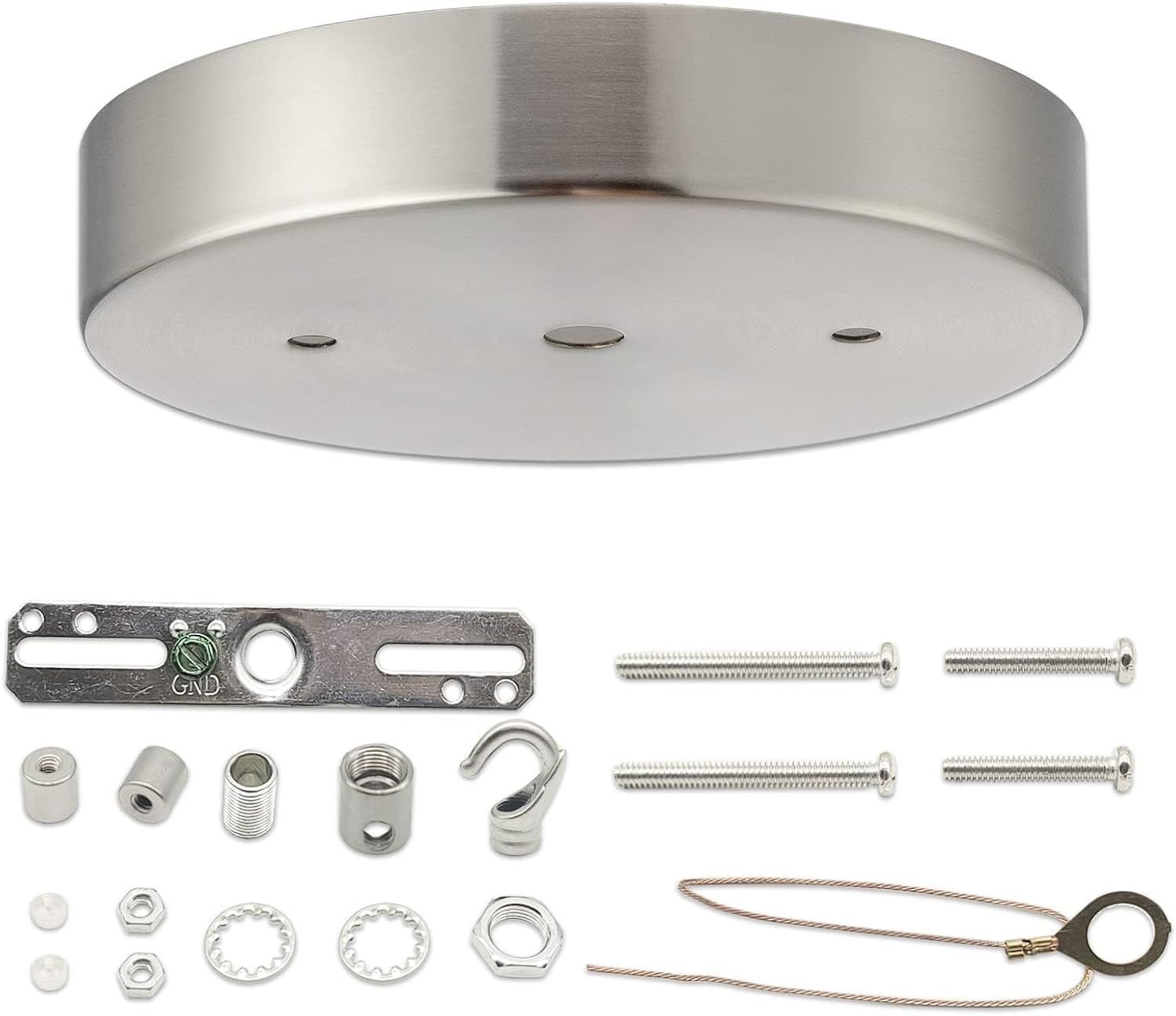 Brushed Nickel Modern Steel Ceiling Canopy Kit with Hook & Cord Holder