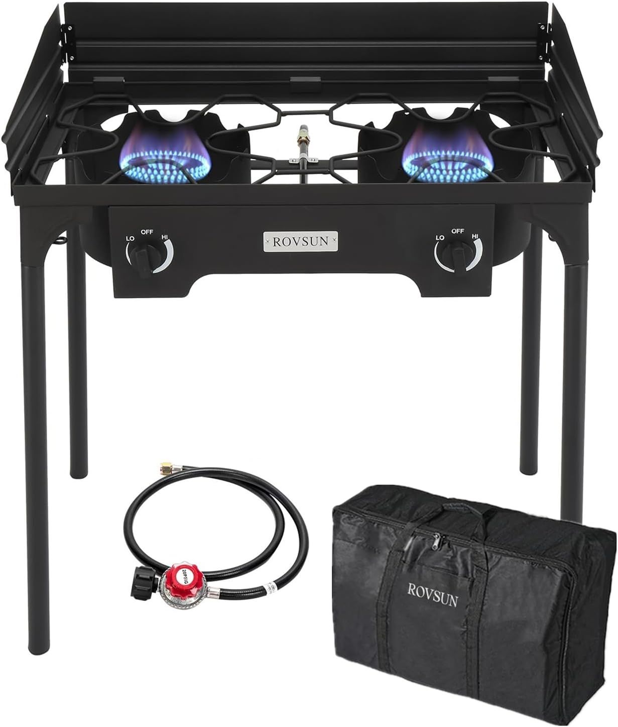 ROVSUN Black Cast Iron 2-Burner Outdoor Propane Gas Stove