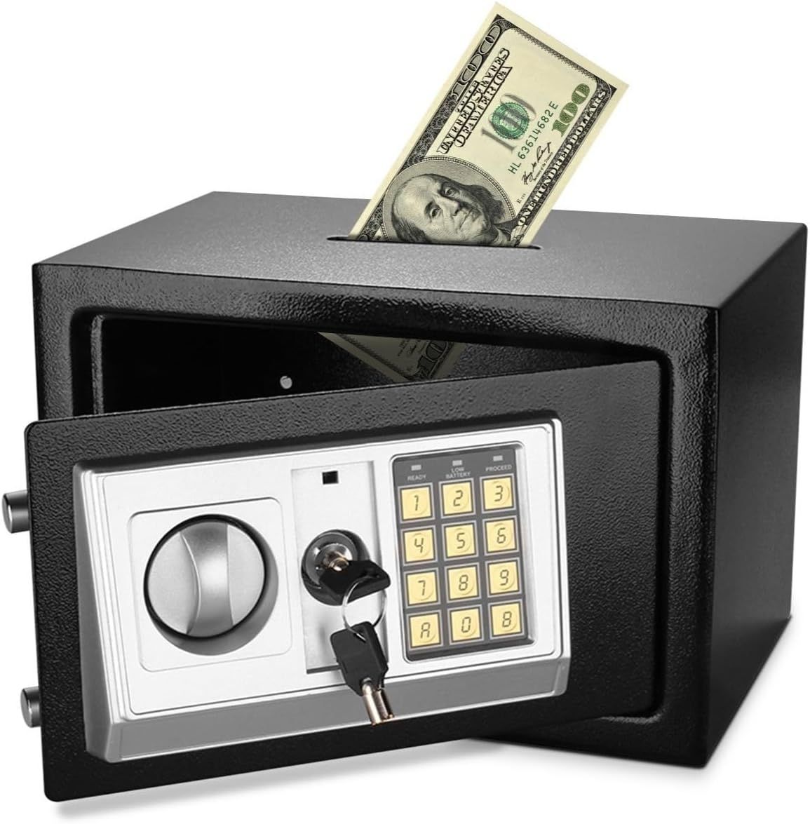 Black Steel Electronic Wall-Mount Safe with Keypad and Drop Slot