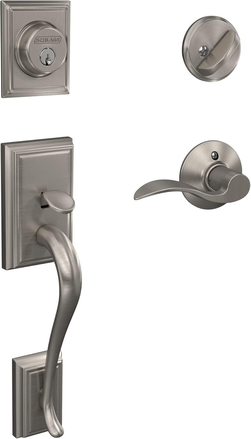 Satin Nickel Wave Lever Entry Door Handleset with Deadbolt