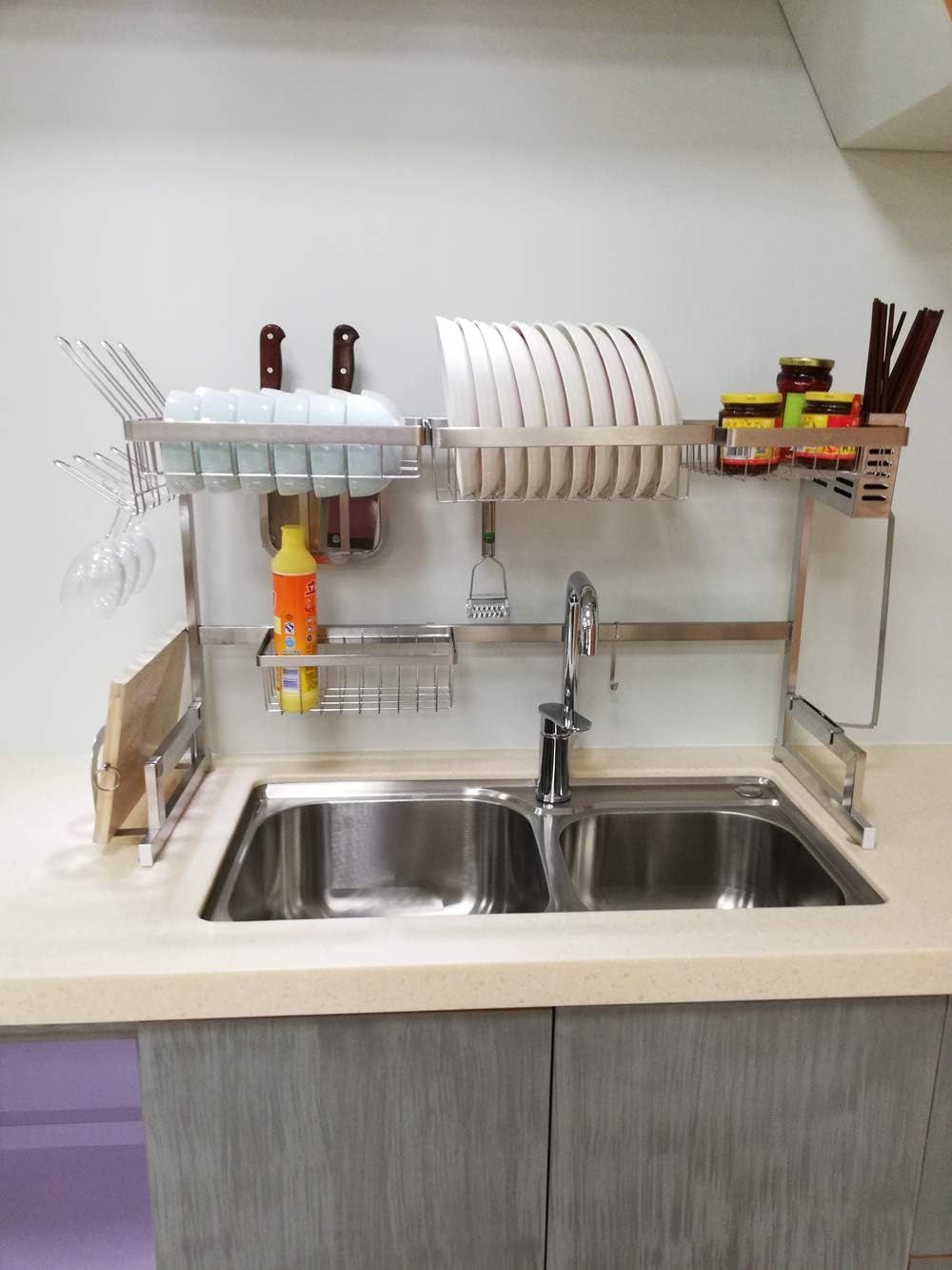 Stainless Steel Over-Sink Dish Drying Rack with Utensil Holder