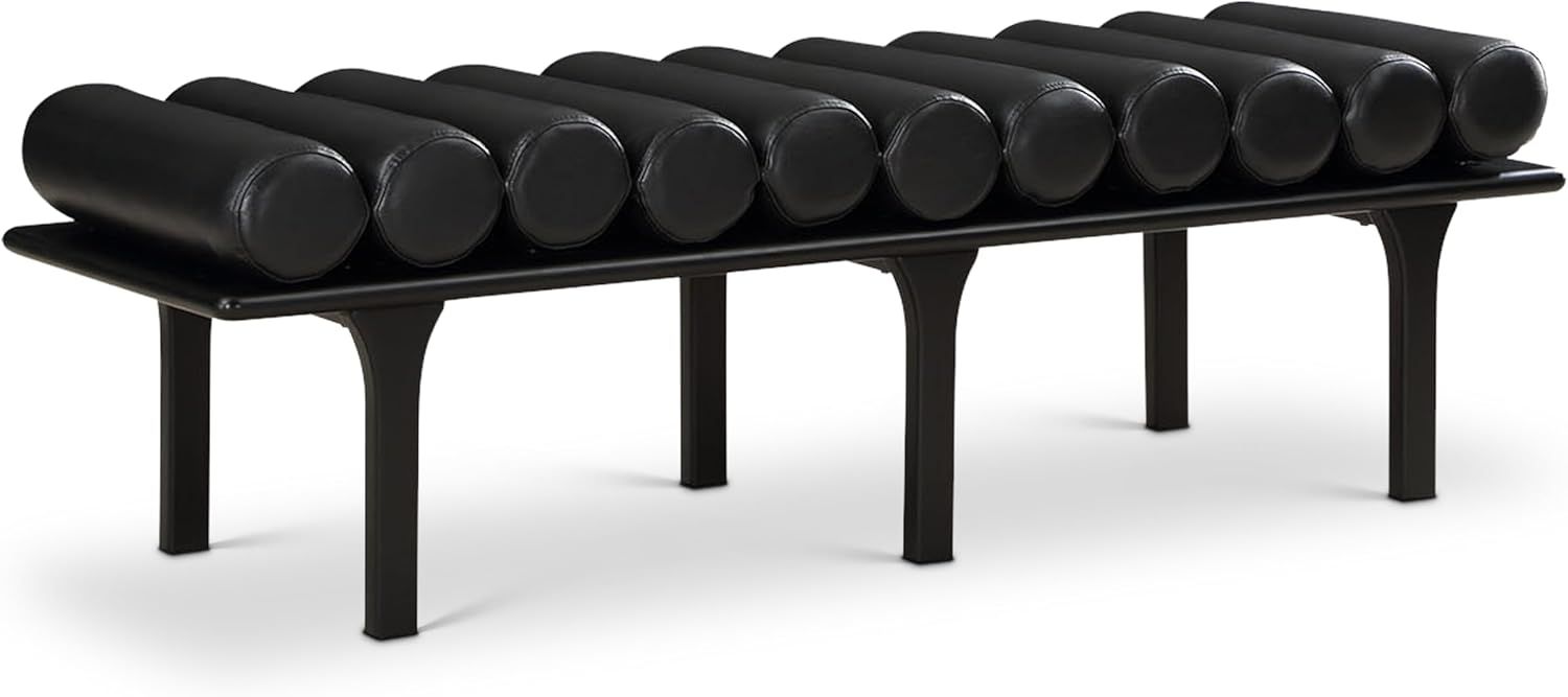 Landon Black Vegan Leather and Oak Art Deco Bench