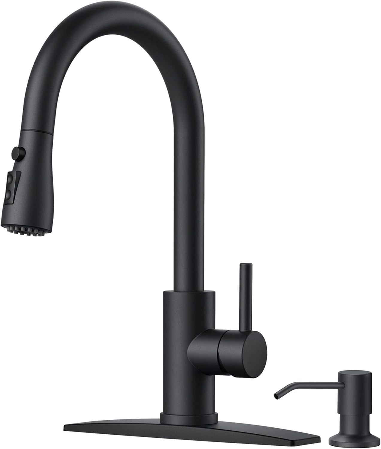 Matte Black Stainless Steel Pull-Down Kitchen Faucet with Soap Dispenser