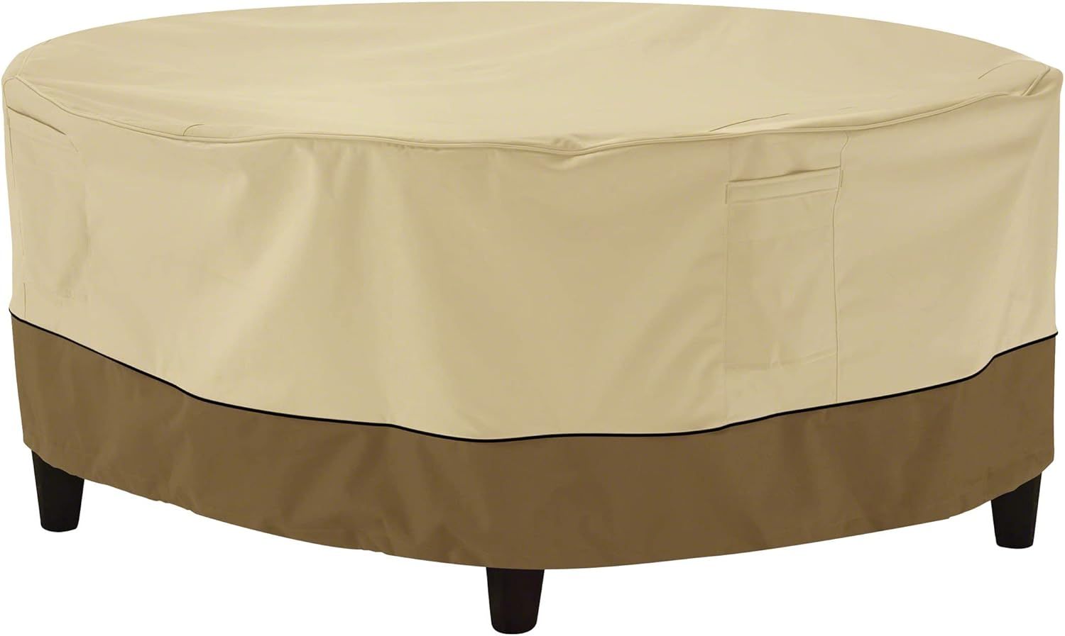 Beige and Brown Water-Resistant Round Patio Ottoman Cover