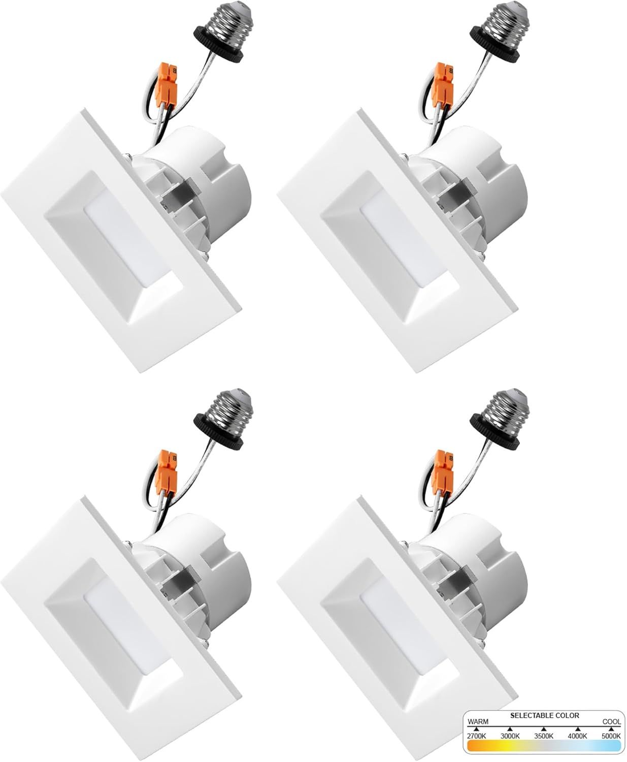 4-Pack White Square 4-Inch LED Recessed Ceiling Lights