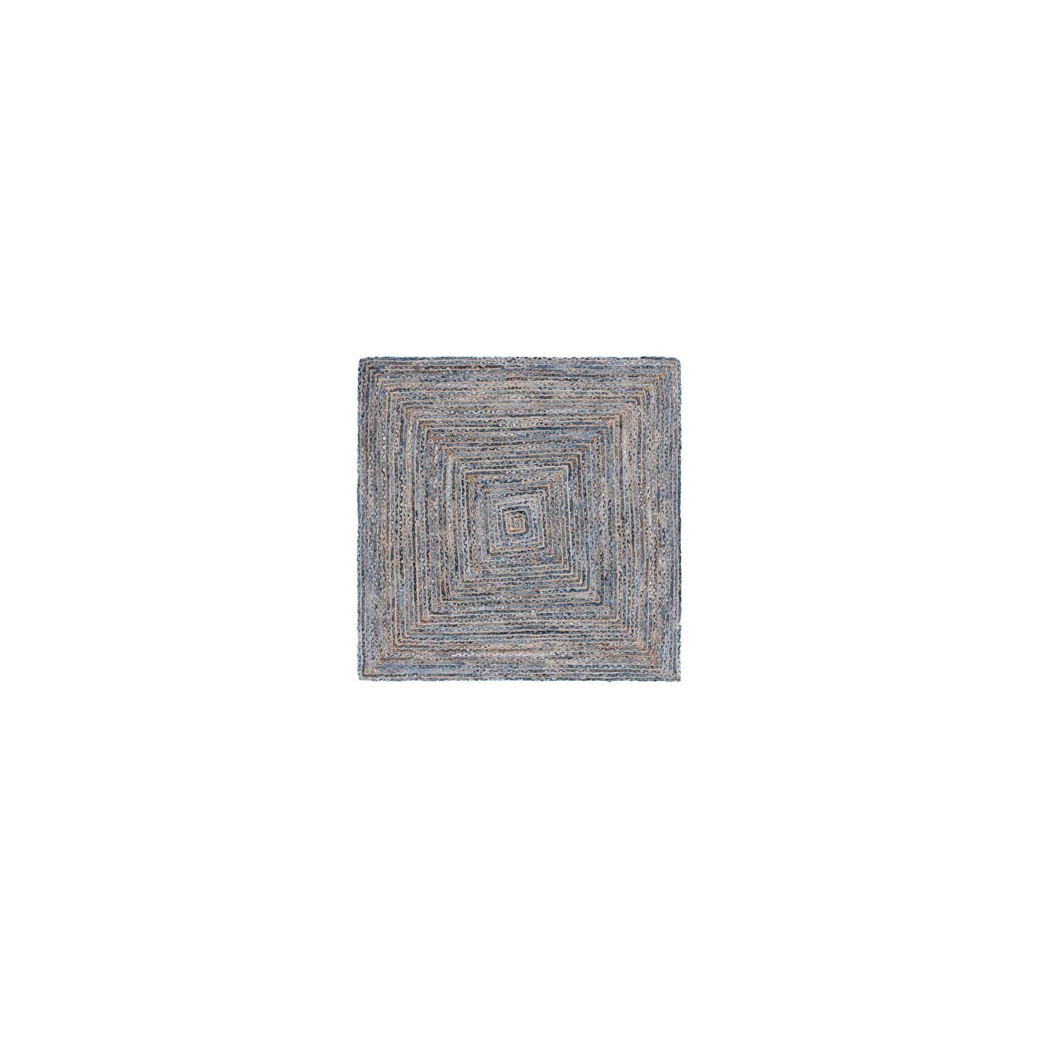 Handmade Green and Natural Braided Jute Cotton Square Rug