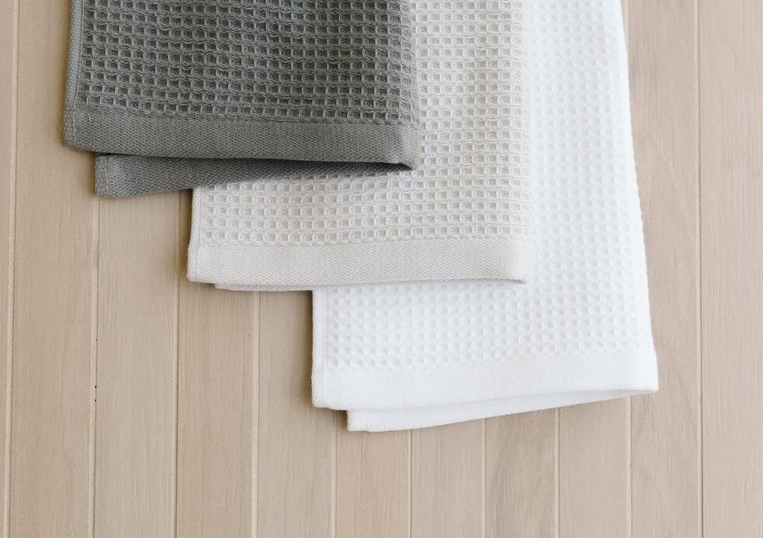 Light Grey and White Bamboo Cotton Waffle Washcloth Set