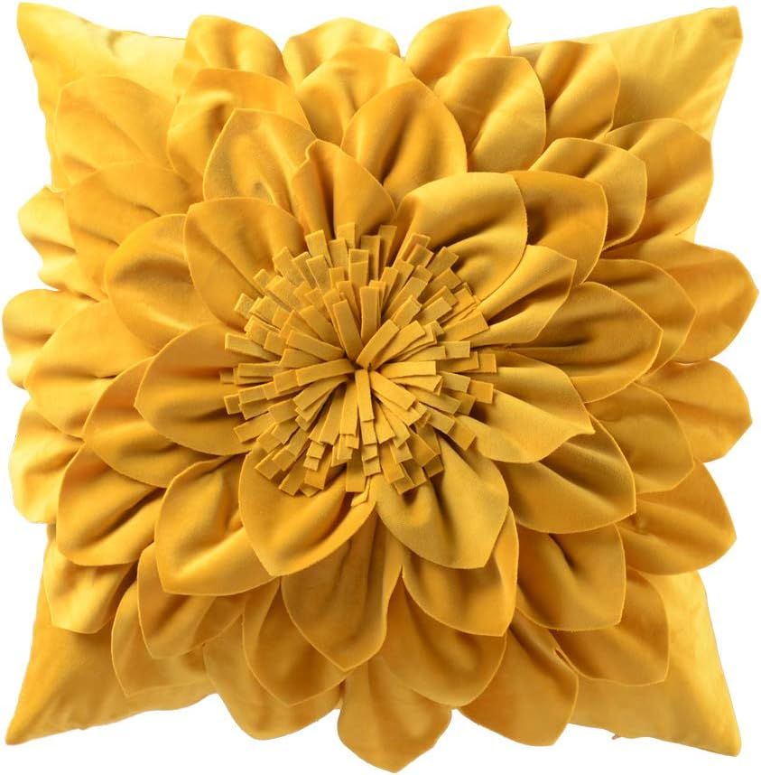 Yellow Velvet 3D Flower Decorative Pillowcase 18x18 Inch