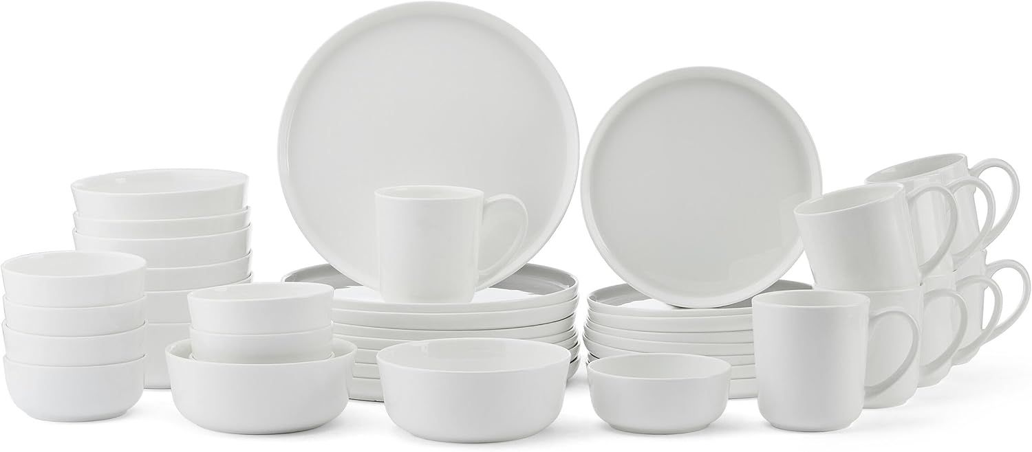 Samantha White Porcelain 40-Piece Dinnerware Set, Service for 8