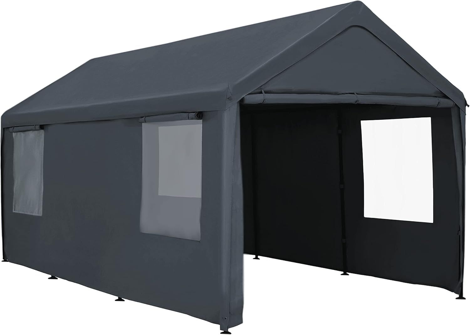 Gray 12' x 20' Portable Carport with Windows and Removable Sidewalls