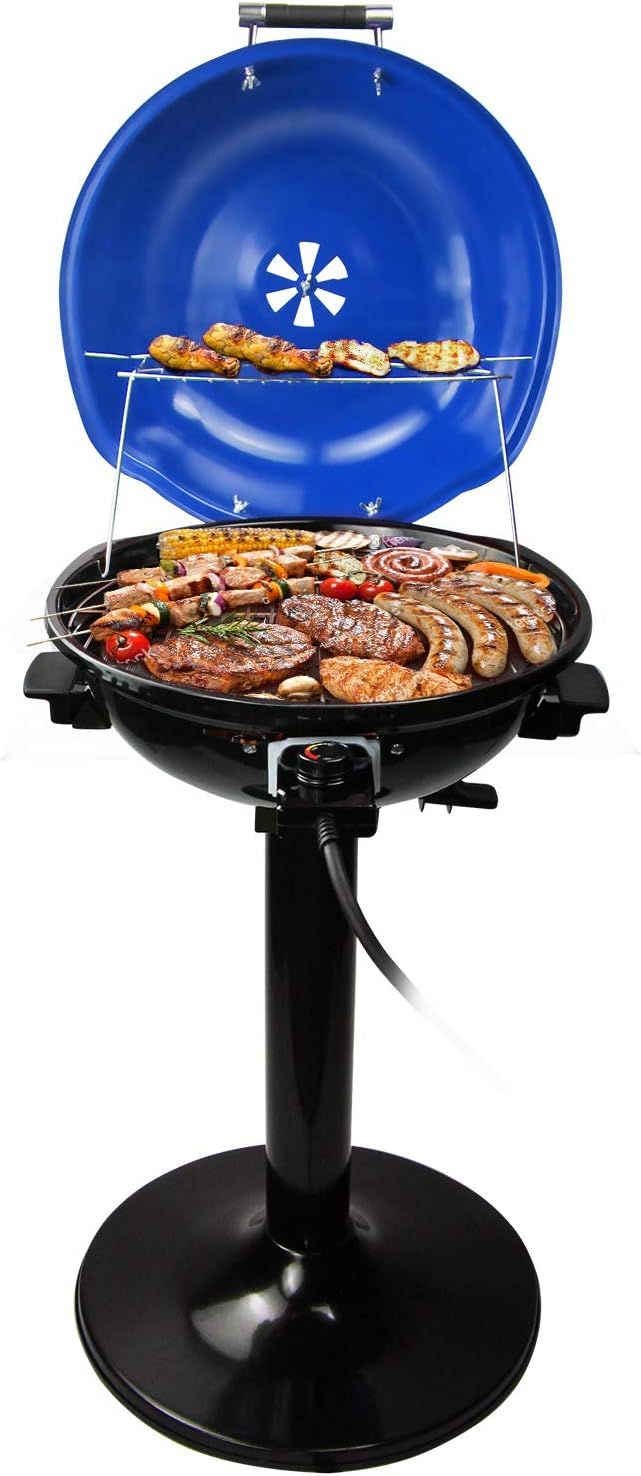 Blue Portable Electric BBQ Grill with Stand