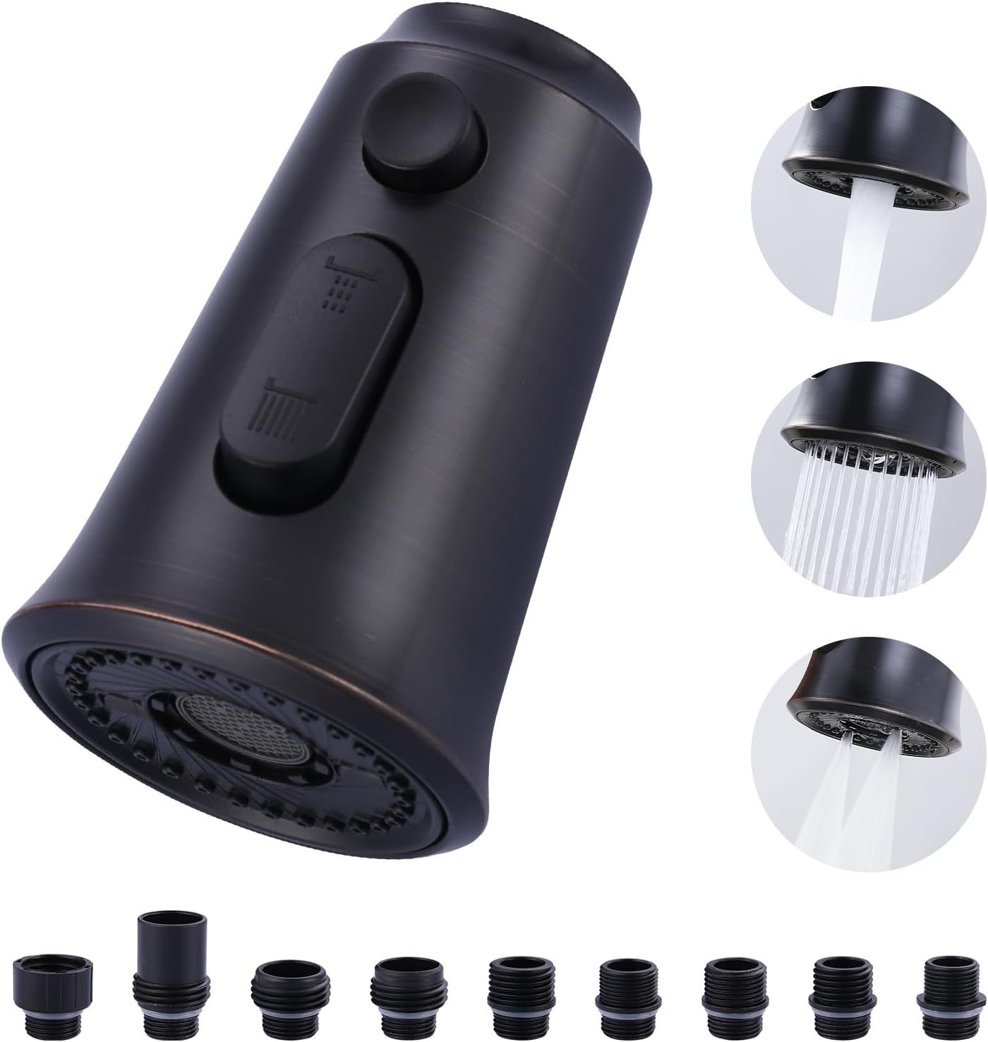 Oil Rubbed Bronze 3-Function Kitchen Faucet Spray Head with Adapters