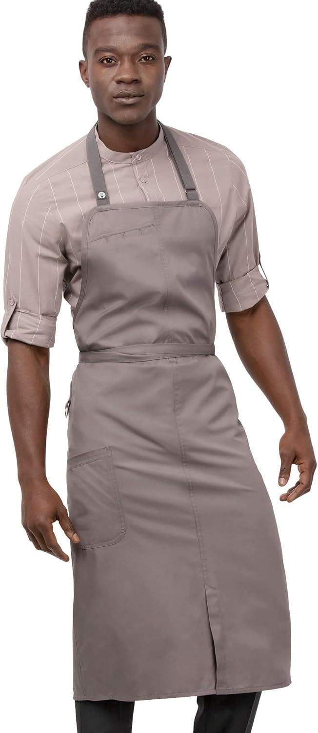 Men's Mushroom Gray Cotton Chef Bib Apron