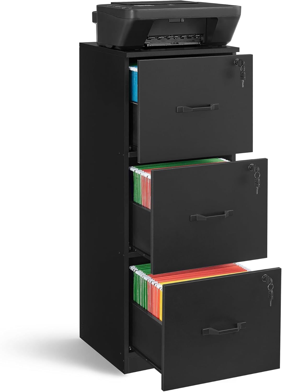 Ink Black Vertical 3-Drawer Lockable File Cabinet