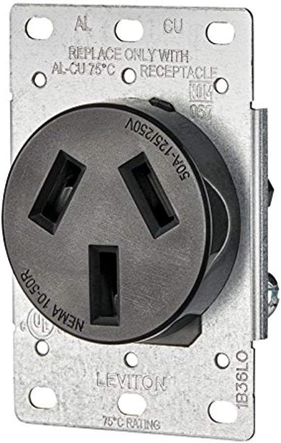 Black Industrial Grade 50 Amp Flush Mount Outlet with Wall Plate