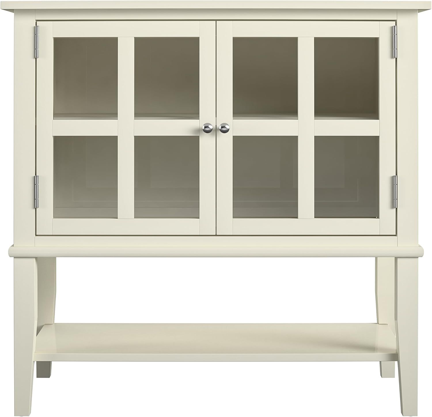 Soft White MDF Freestanding Storage Cabinet with Glass Doors