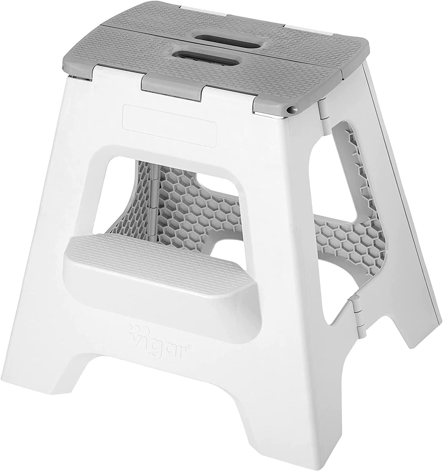 Gray Foldable 2-Step Plastic Stool with Non-Slip Surface