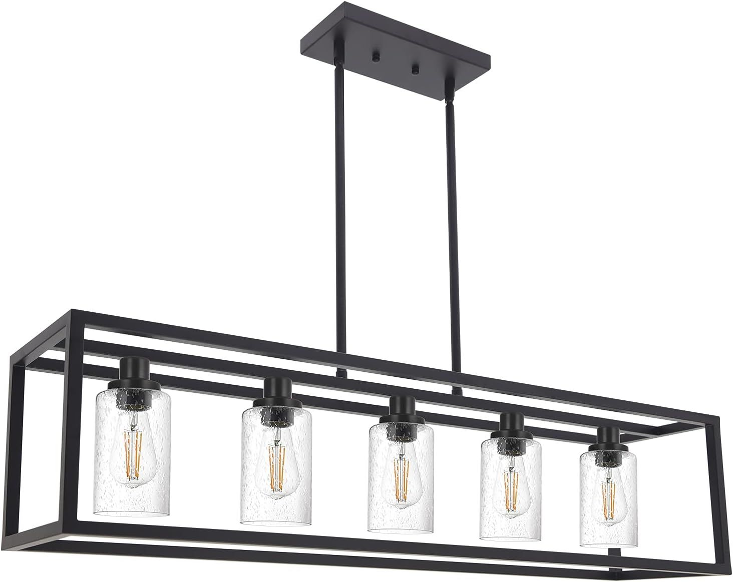 Black 5-Light Kitchen Island Chandelier with Glass Shades