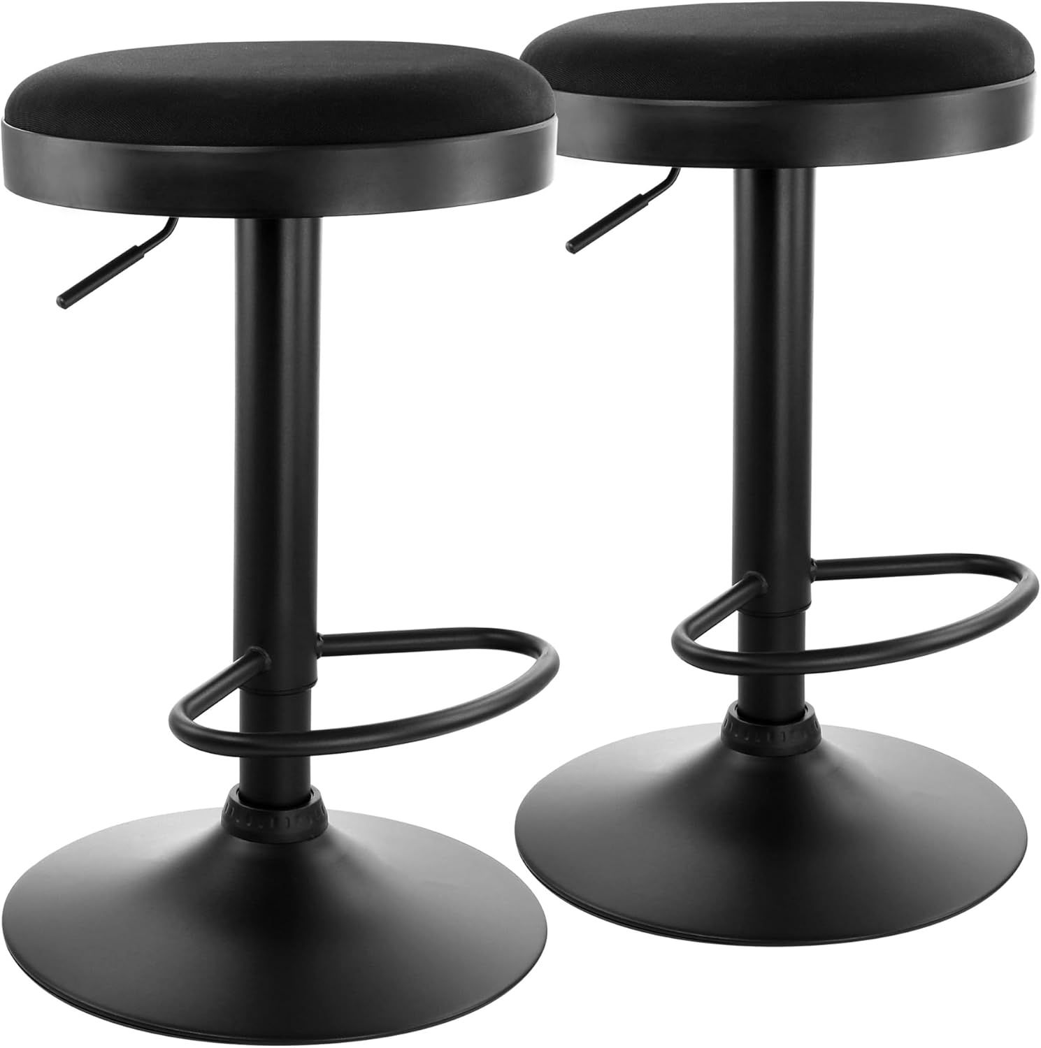 Black Adjustable Swivel Metal Backless Bar Stools, Set of 2