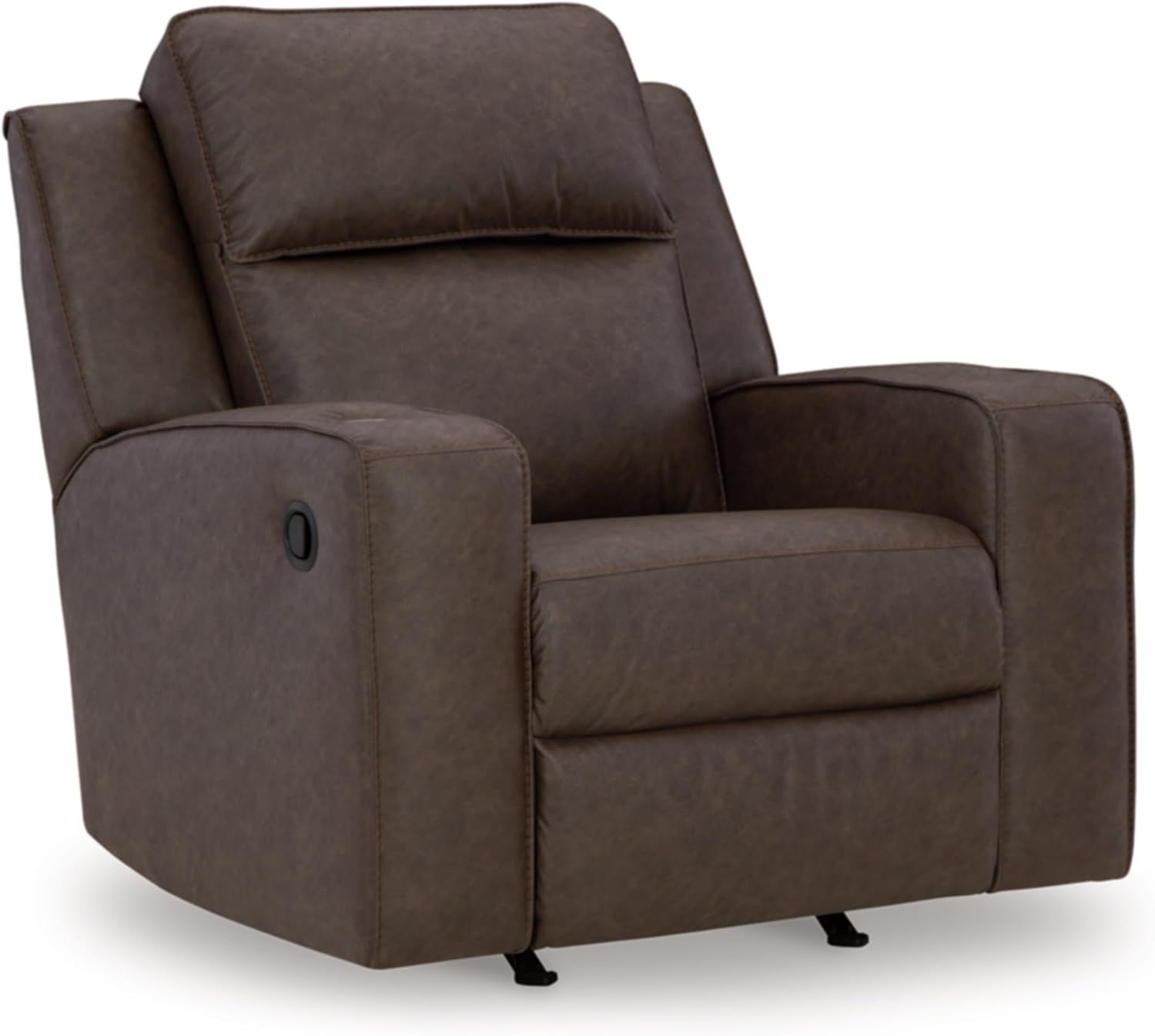 Umber Faux Leather Contemporary Recliner with Cup Holders