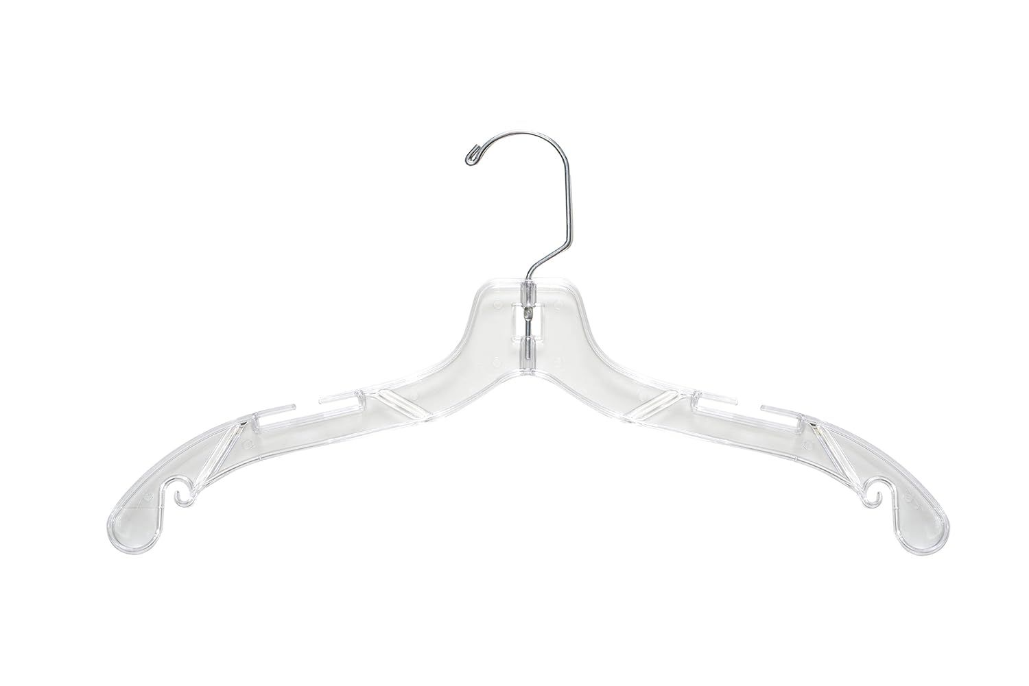 Clear 17" Glossy Plastic Dress Hangers with Chrome Hook, Pack of 100