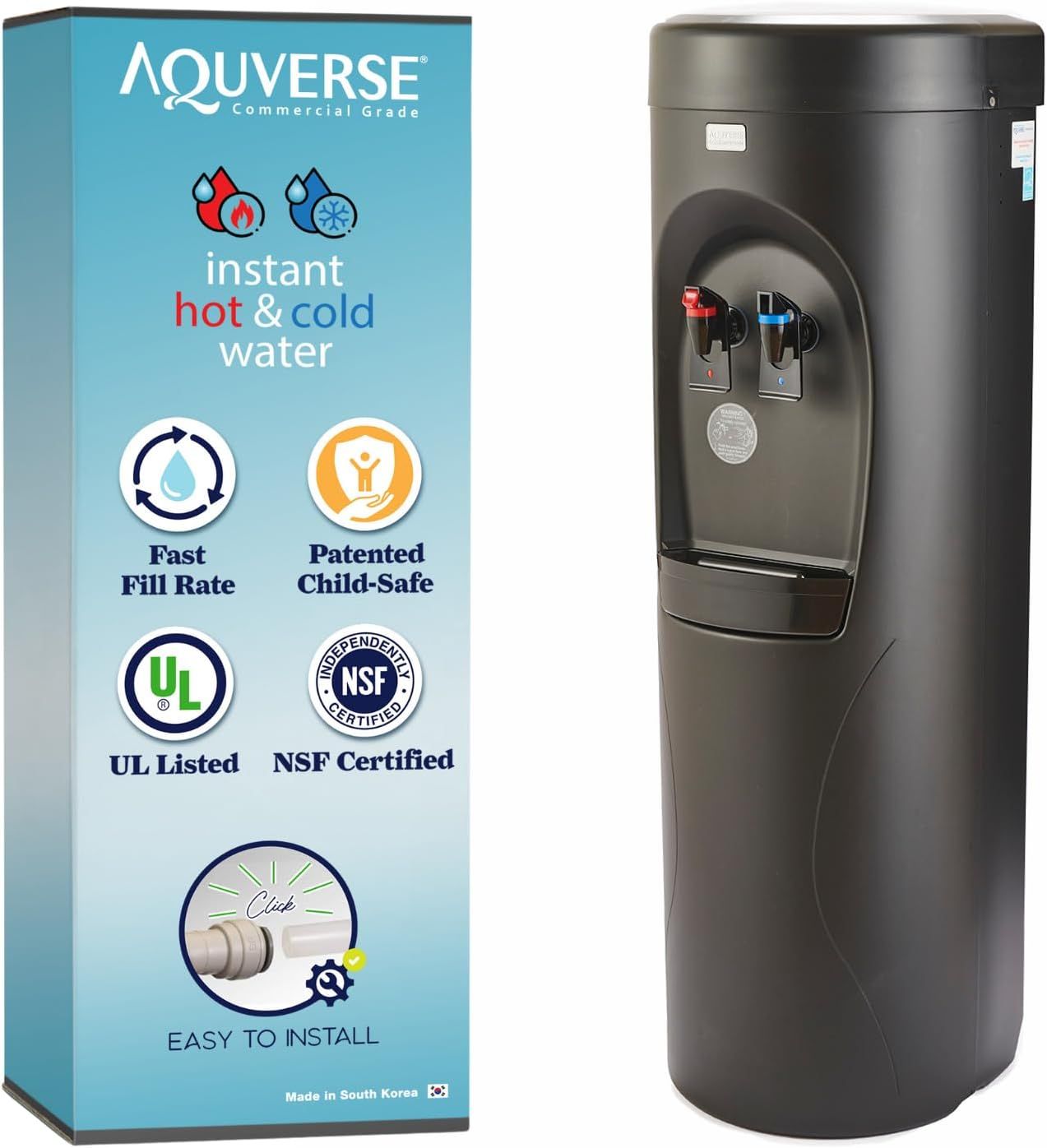 Aquverse Black Bottleless Hot & Cold Water Cooler Dispenser with Filter