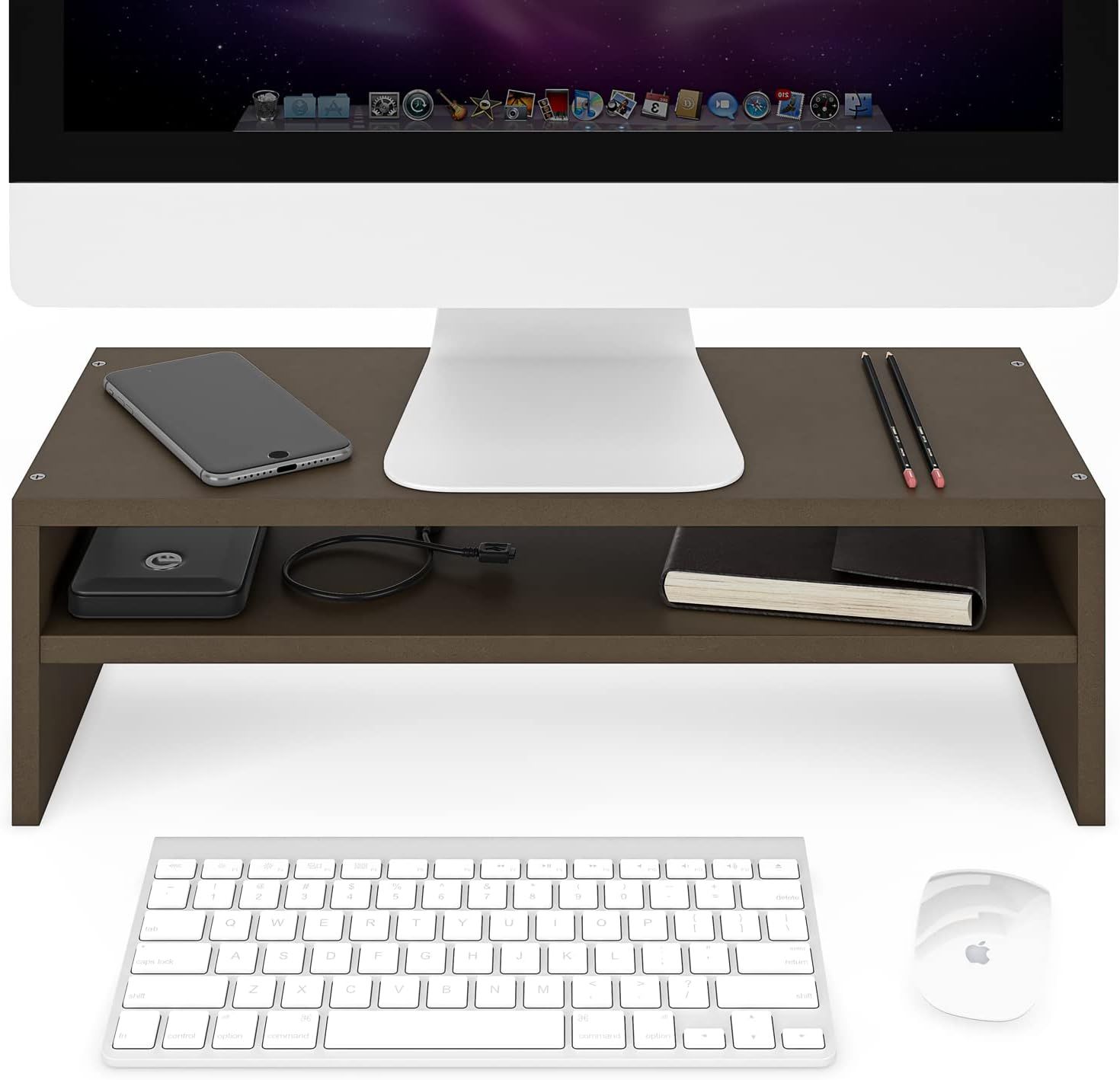 Walnut 2-Tier Ergonomic Monitor Stand with Storage