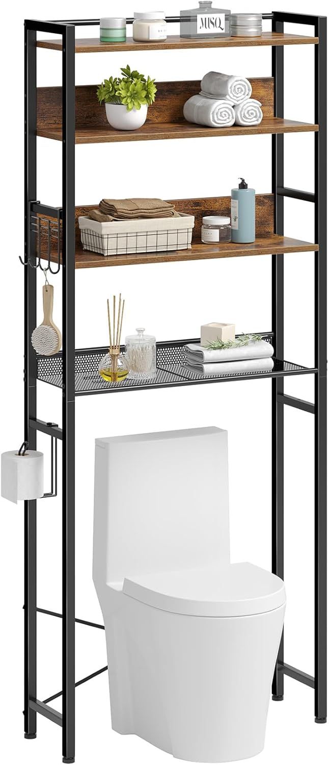 Rustic Brown 4-Tier Adjustable Over-the-Toilet Storage Rack