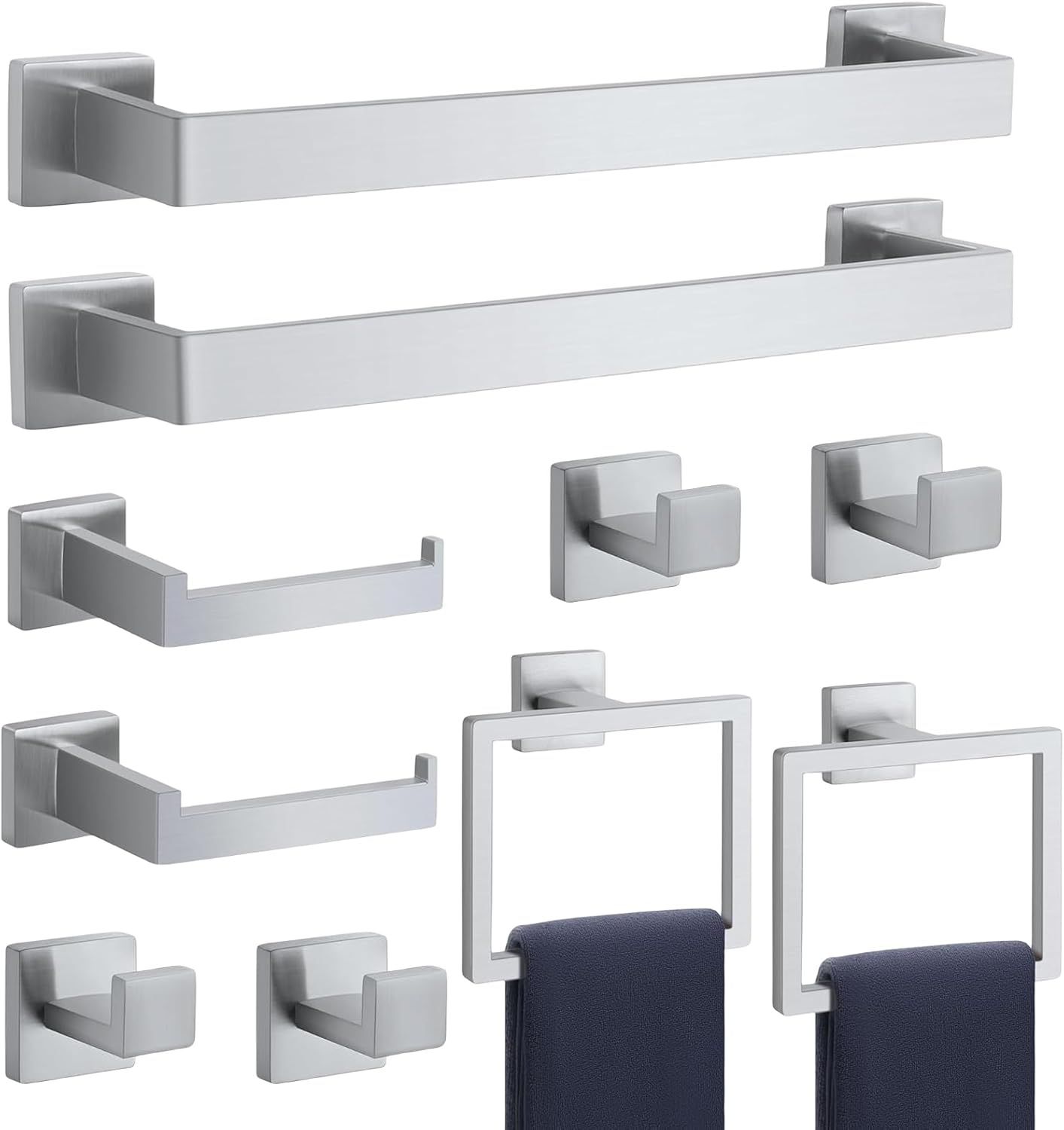 Brushed Nickel 10-Piece Stainless Steel Bathroom Hardware Set