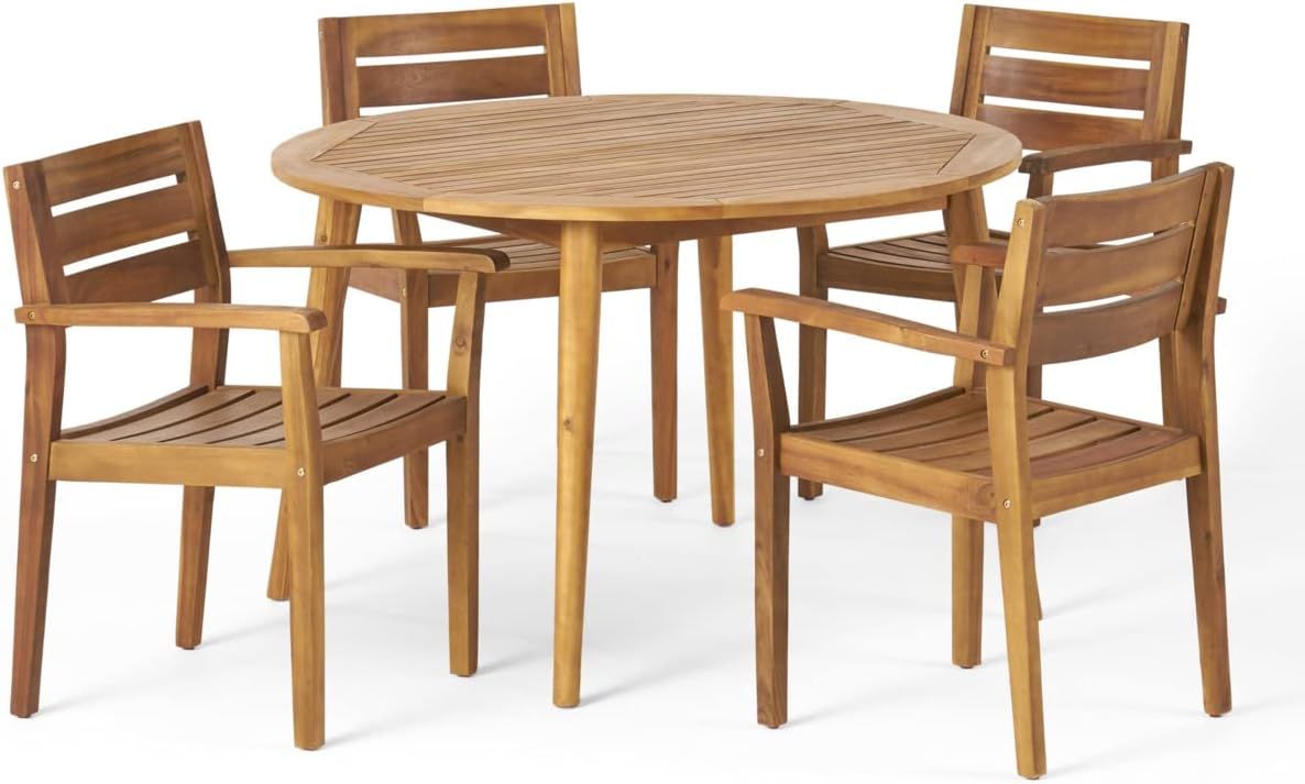 Teak Finish Acacia Wood 5-Piece Outdoor Dining Set