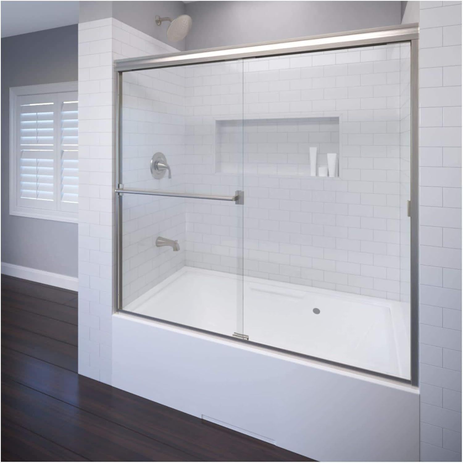 Classic Brushed Nickel Semi-Frameless Sliding Shower Door