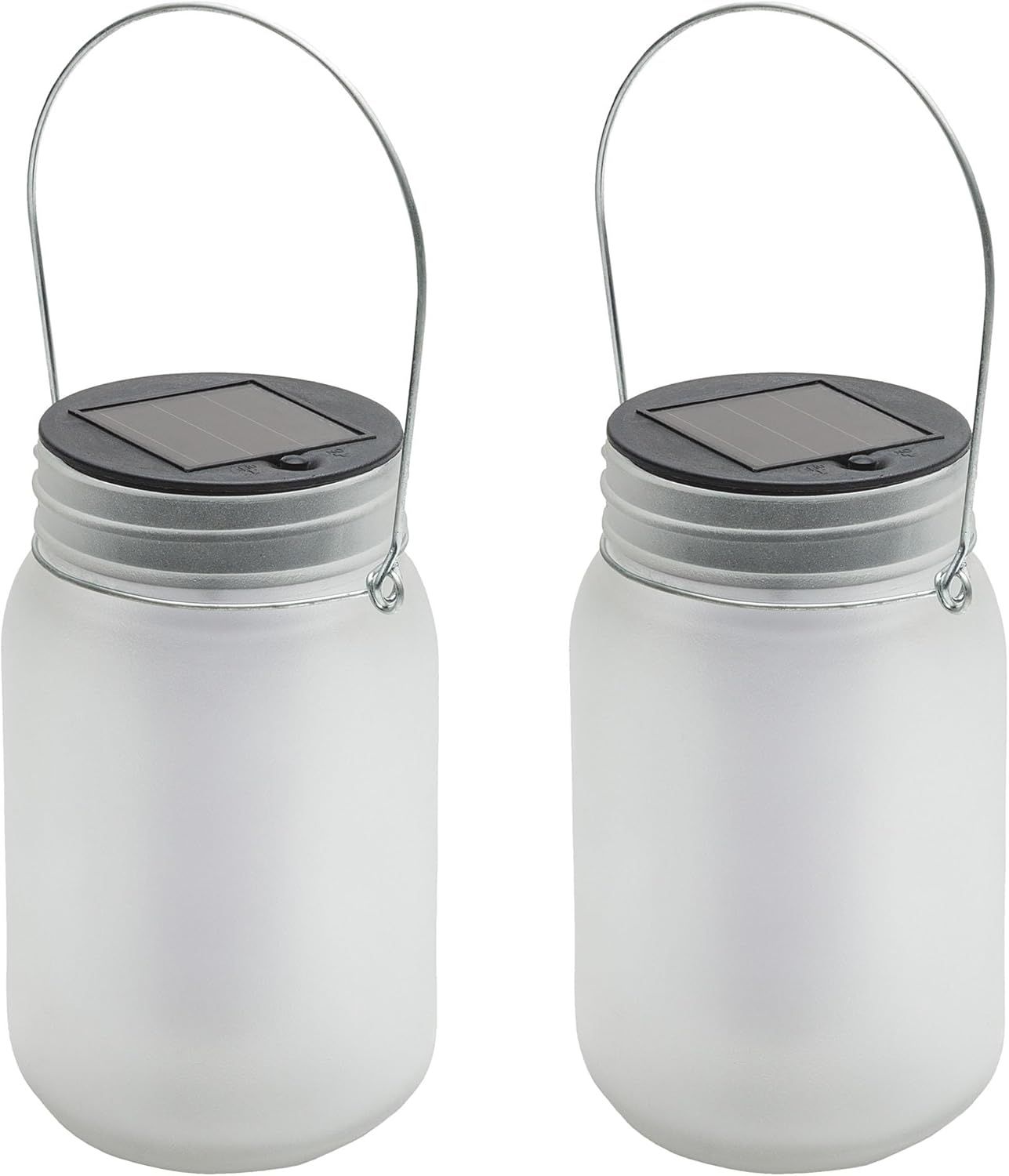 Clear Solar Powered LED Pathway Lantern Jars, Set of 2