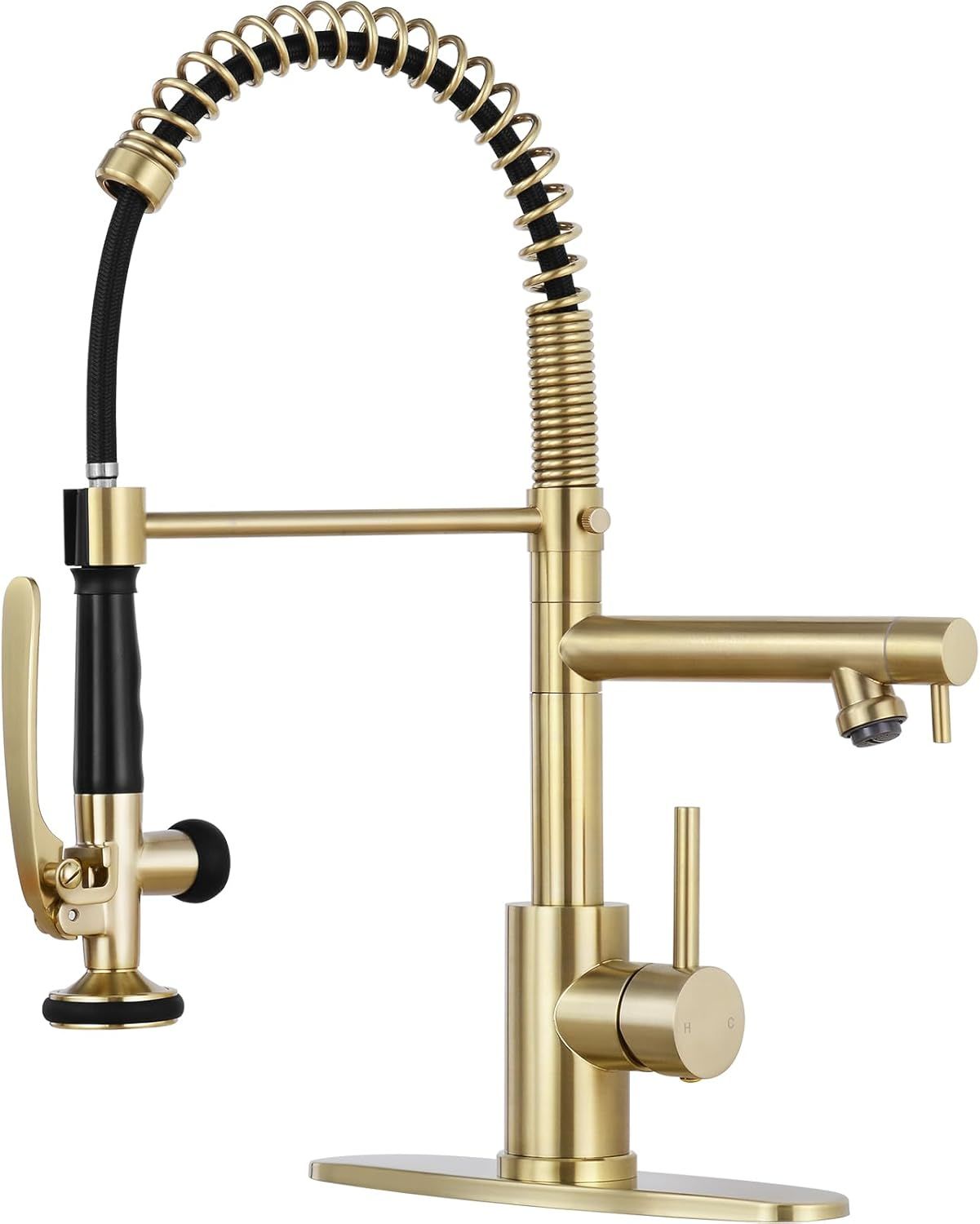 Brushed Gold Stainless Steel Pull Down Kitchen Faucet with Spray