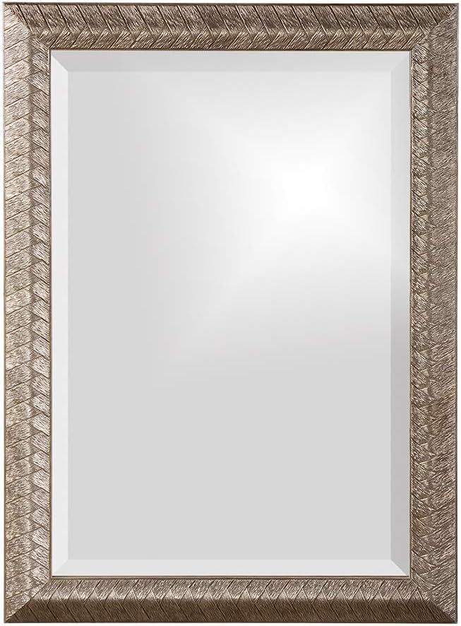 Transitional Braided Wood Frame Rectangular Mirror in Textured Silver Leaf