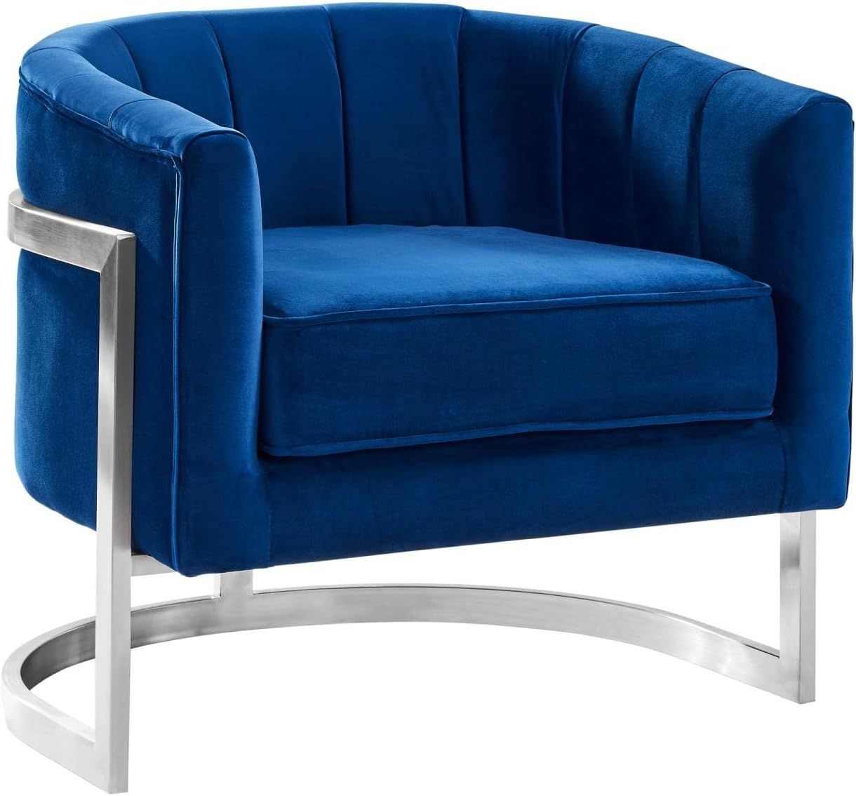 Blue Velvet and Metal Contemporary Accent Chair