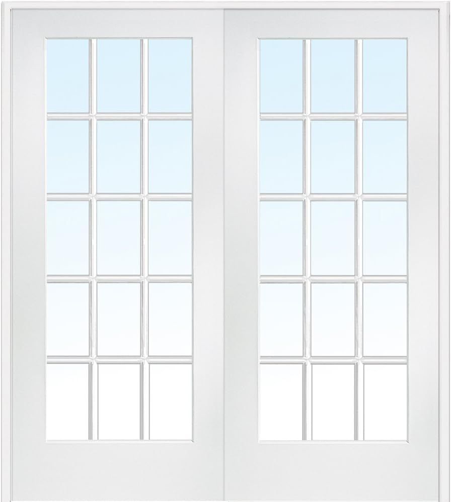 Primed MDF 15-Lite Clear Glass Prehung Interior Double Door