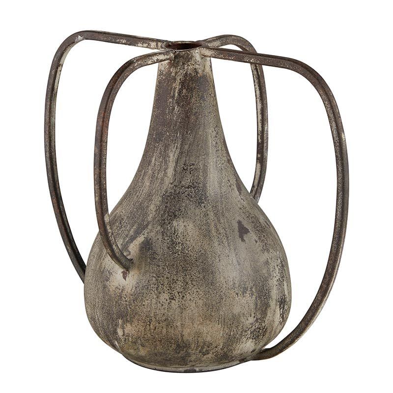 Rustic Iron 4-Handled Decorative Vase, 8" Tall, Brown