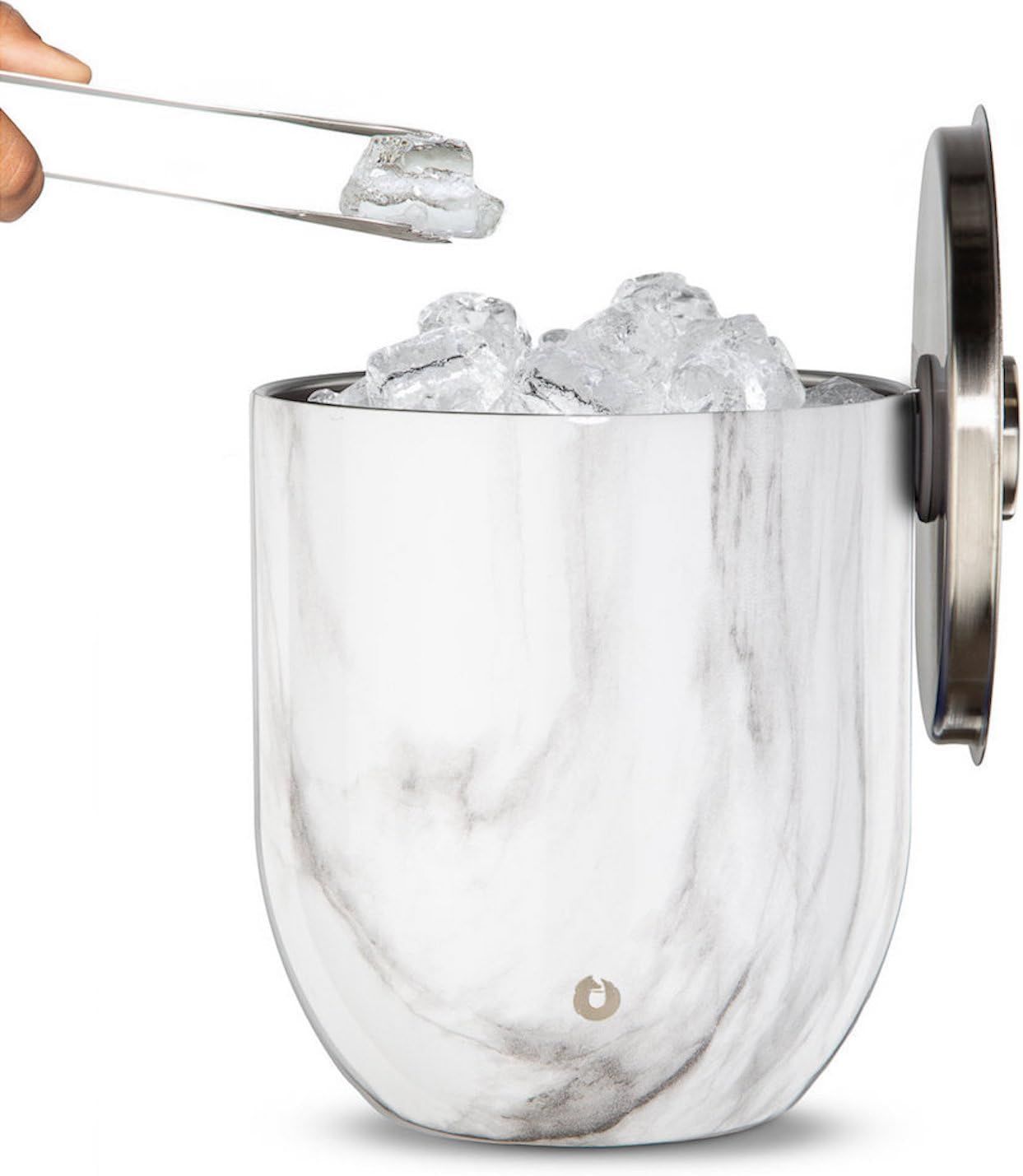 Marble Stainless Steel Insulated Ice Bucket with Lid and Tongs