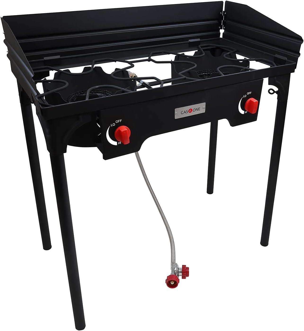 Black Steel 2-Burner Outdoor Propane Camp Stove with Windscreen